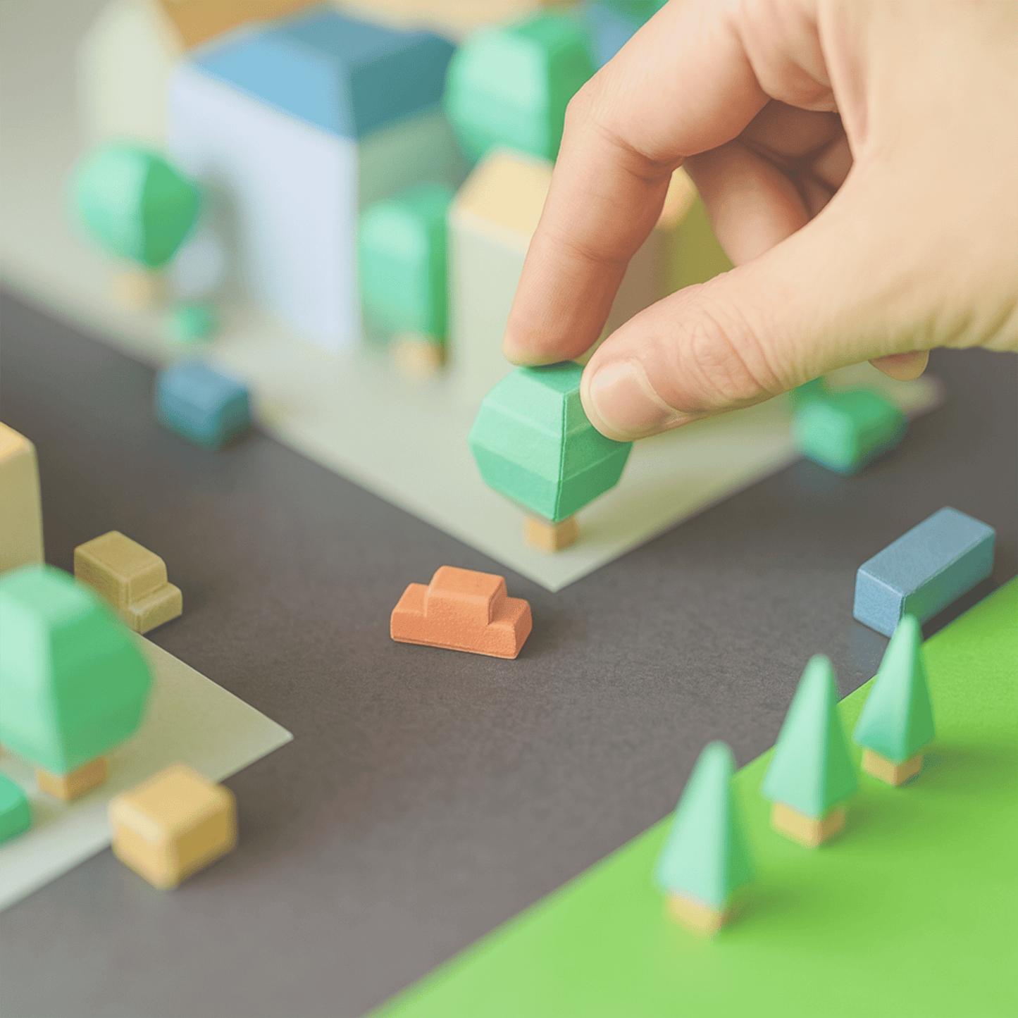 Colorful Miniature Cityscape Art Print, Modern Geometric Architecture Illustration