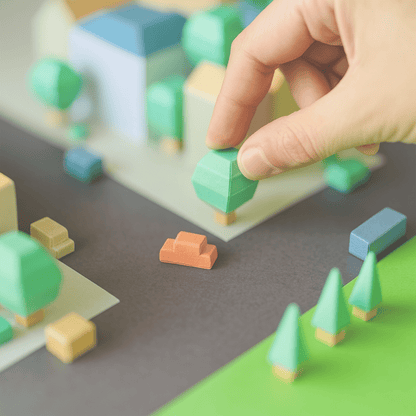 Colorful Miniature Cityscape Art Print, Modern Geometric Architecture Illustration