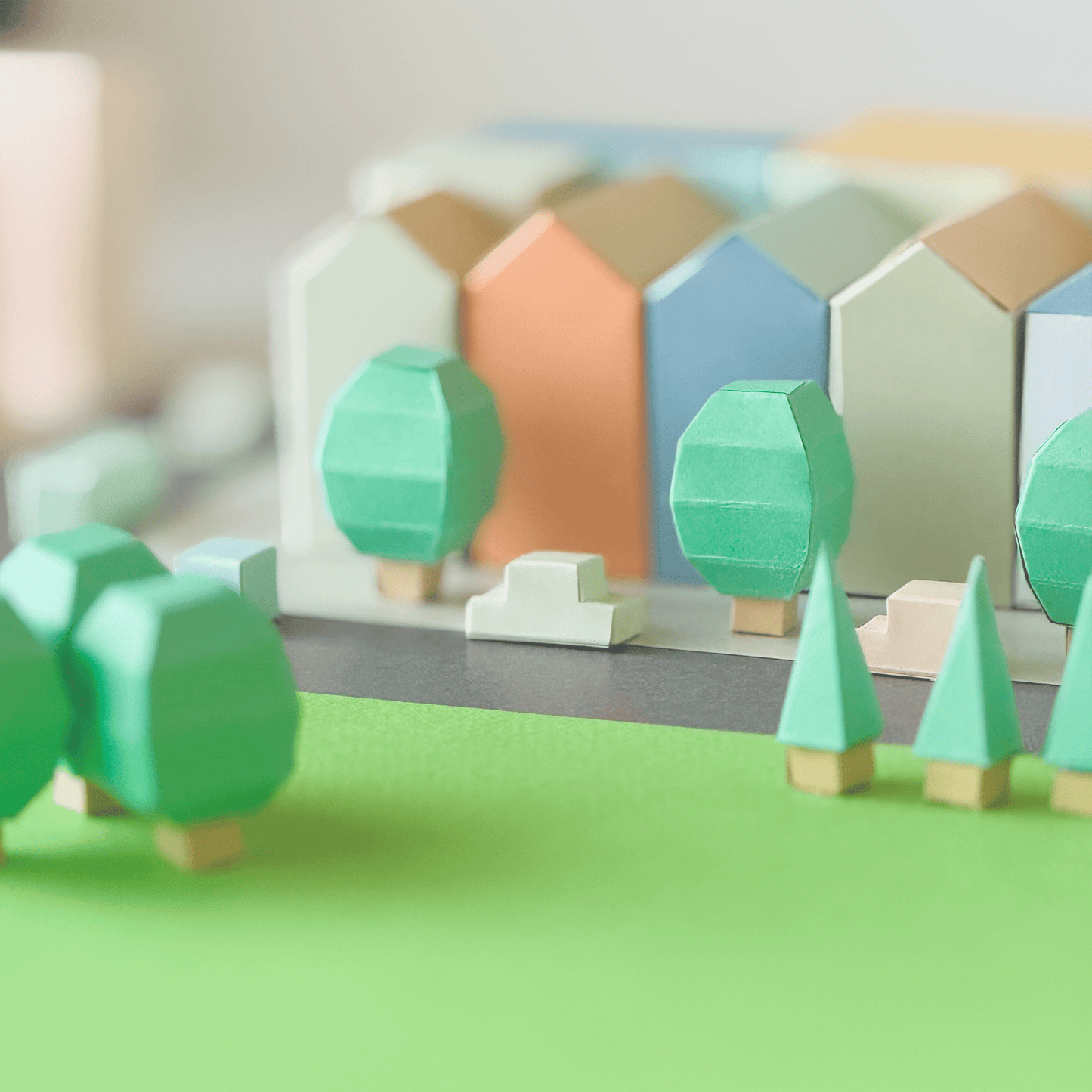 Colorful Miniature Cityscape Art Print, Modern Geometric Architecture Illustration