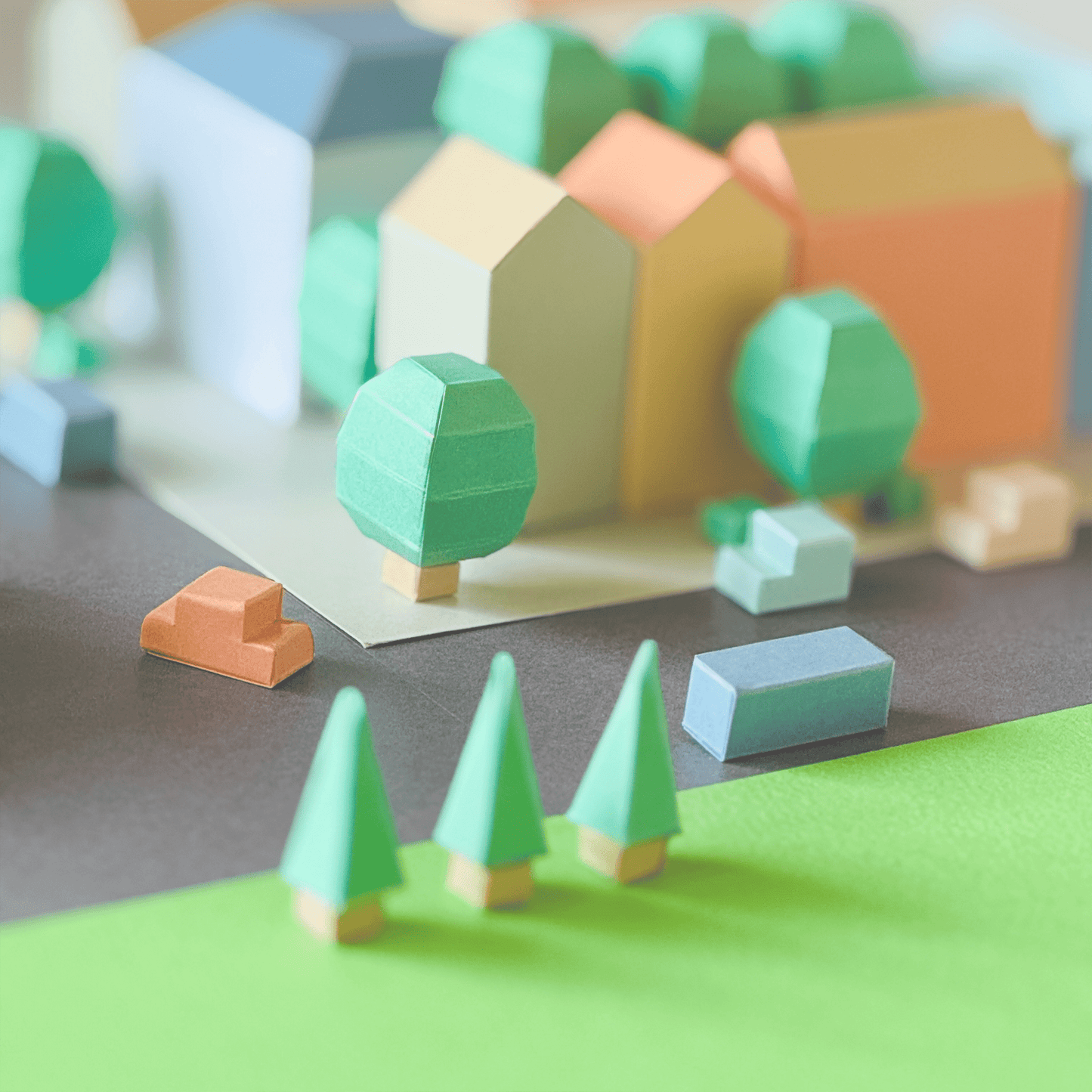Colorful Miniature Cityscape Art Print, Modern Geometric Architecture Illustration