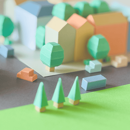 Colorful Miniature Cityscape Art Print, Modern Geometric Architecture Illustration
