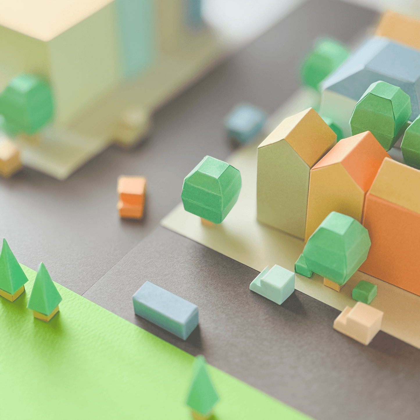 Colorful Miniature Cityscape Art Print, Modern Geometric Architecture Illustration