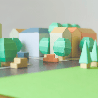 Colorful Miniature Cityscape Art Print, Modern Geometric Architecture Illustration