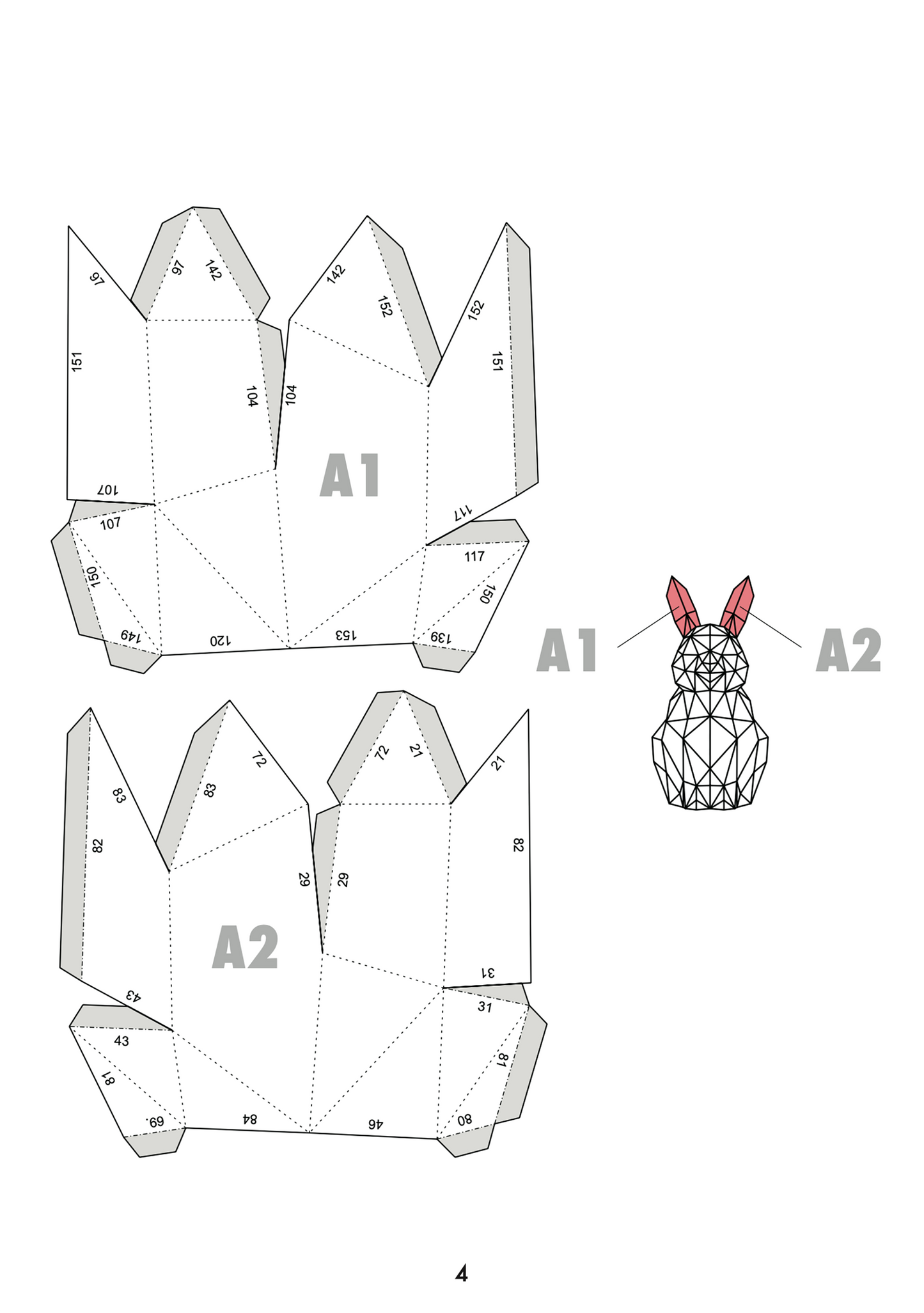 Geometric Bunny Papercraft – DIY 3D Polygonal Sculpture (PDF Pattern)