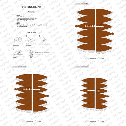 American Football Nesting Favor Boxes PDF Download | 3 Sizes Printable Papercraft Template