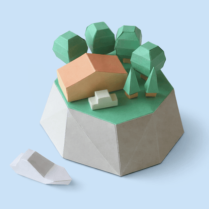 Tiny Islands Set Printable Papercraft PDF Ocean Diorama Boats Houses Trees Miniature Craft