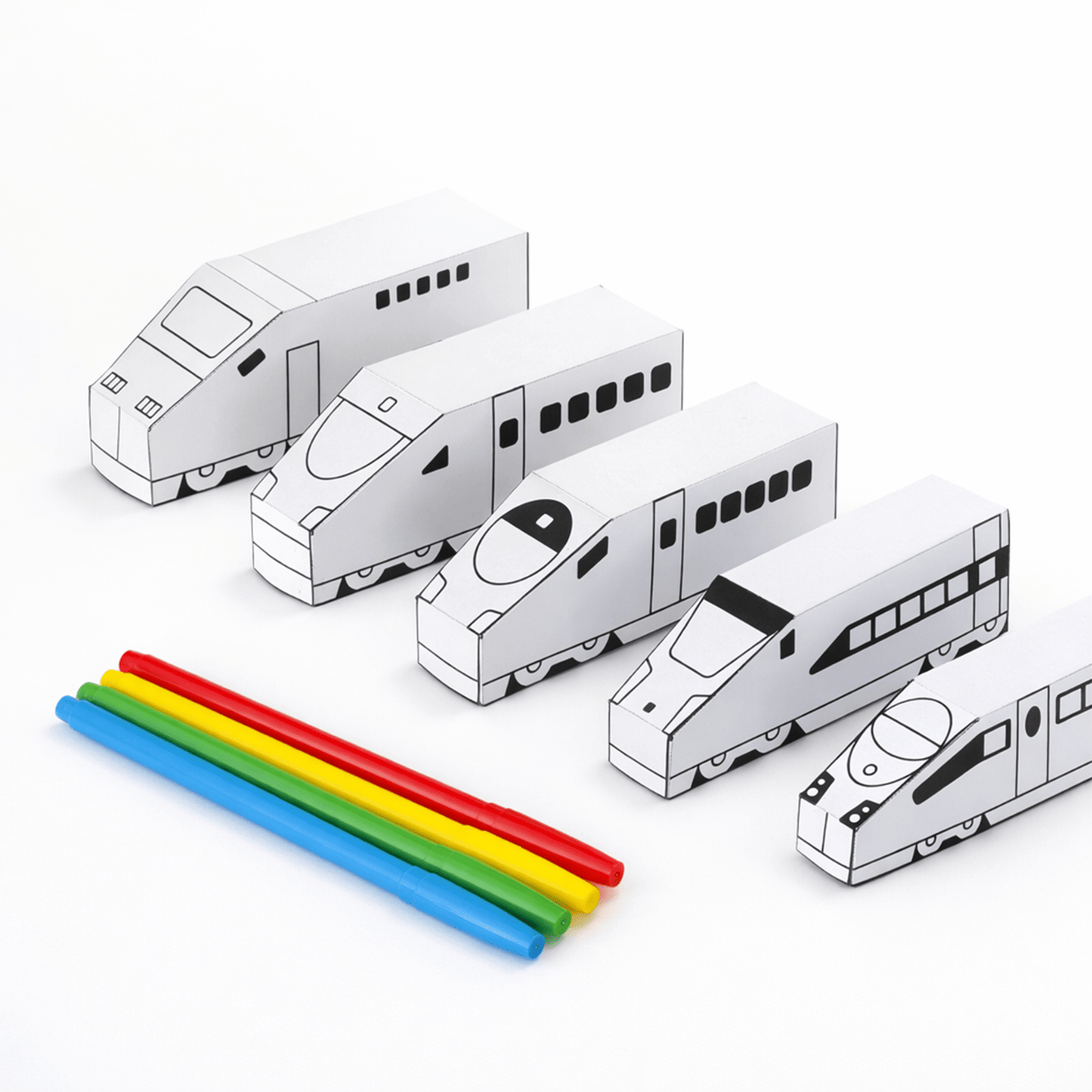 European High-Speed Train Papercraft Set | 5 Nesting Trains Printable PDF for Kids DIY Craft