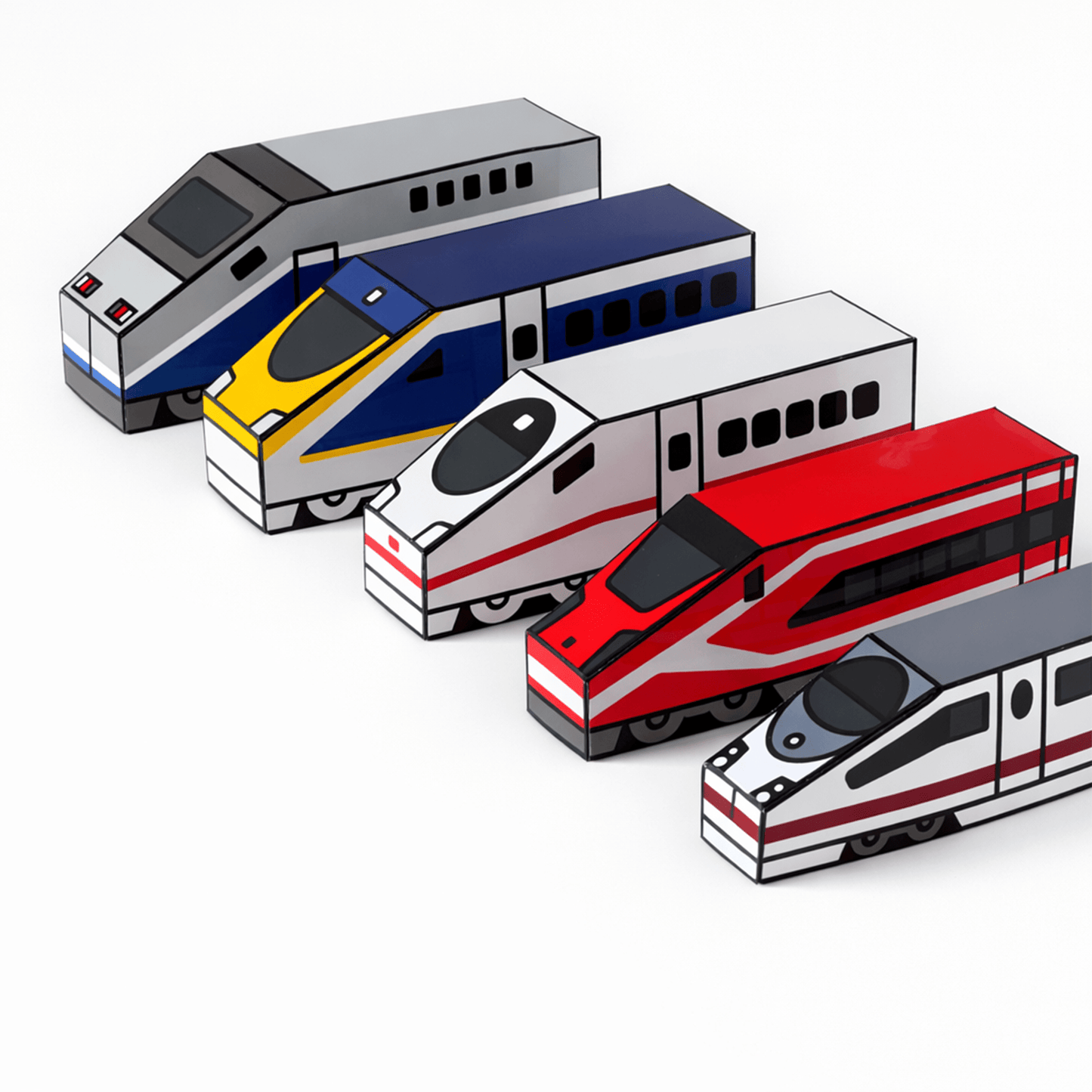 European High-Speed Train Papercraft Set | 5 Nesting Trains Printable PDF for Kids DIY Craft