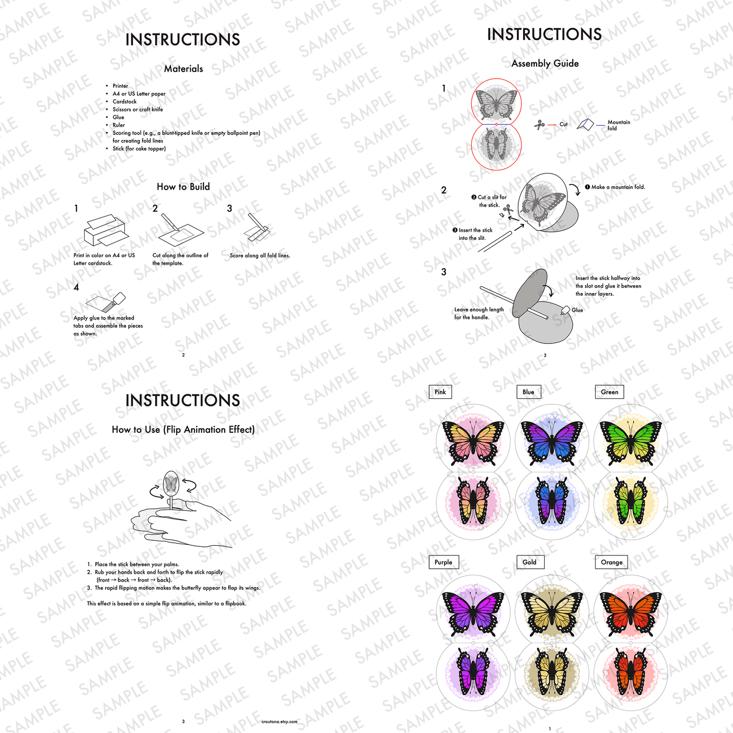 Butterfly Cake Topper with Moving Wings, Interactive Flip Animation, Printable PDF | Digital Download PDF