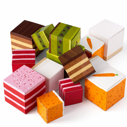 Cube Cake Favor Box Papercraft, Printable PDF Treat Gift Party Template Set | Digital Download