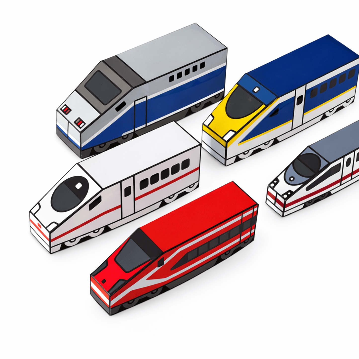 European High-Speed Train Papercraft Set | 5 Nesting Trains Printable PDF for Kids DIY Craft