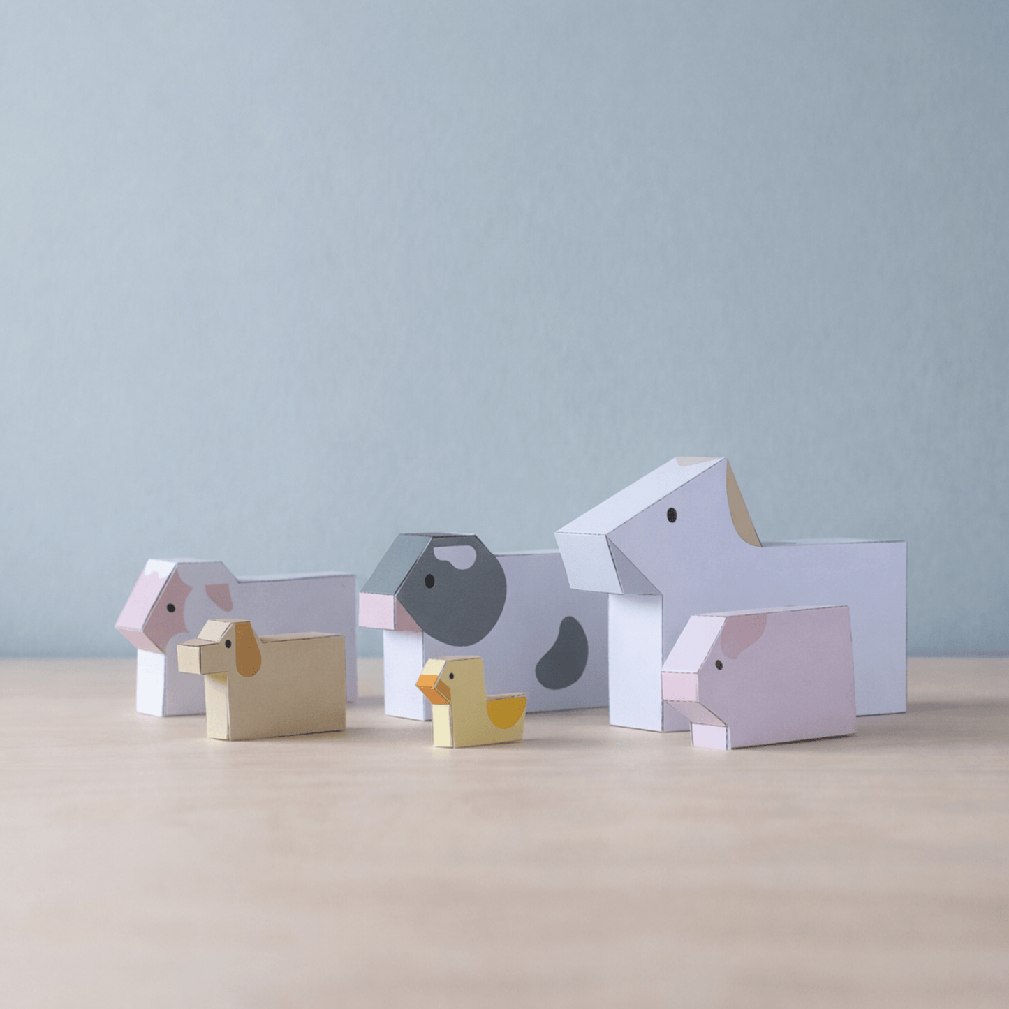 Stackable Minimal Farm Animal Papercraft Figures Set with Tuck Box, Instant PDF Download