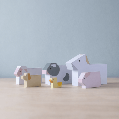 Stackable Minimal Farm Animal Papercraft Figures Set with Tuck Box, Instant PDF Download