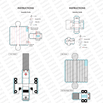 Fuel Tanker Truck Papercraft, Car & Gas Pump Set, Storage Box, Coloring Version, Printable PDF Template, Kids DIY Transport Toy Set for Play