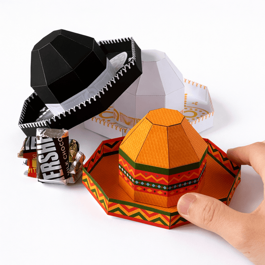 Sombrero Favor Box Papercraft Template Classic Mariachi White Party Treat Box | Digital Download PDF