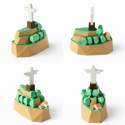 Tiny Christ the Redeemer Papercraft Mountain Diorama Brazil Landmark Miniature | Digital Download PDF Template