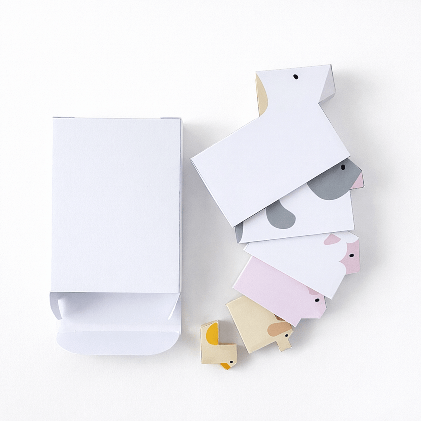 Stackable Minimal Farm Animal Papercraft Figures Set with Tuck Box, Instant PDF Download