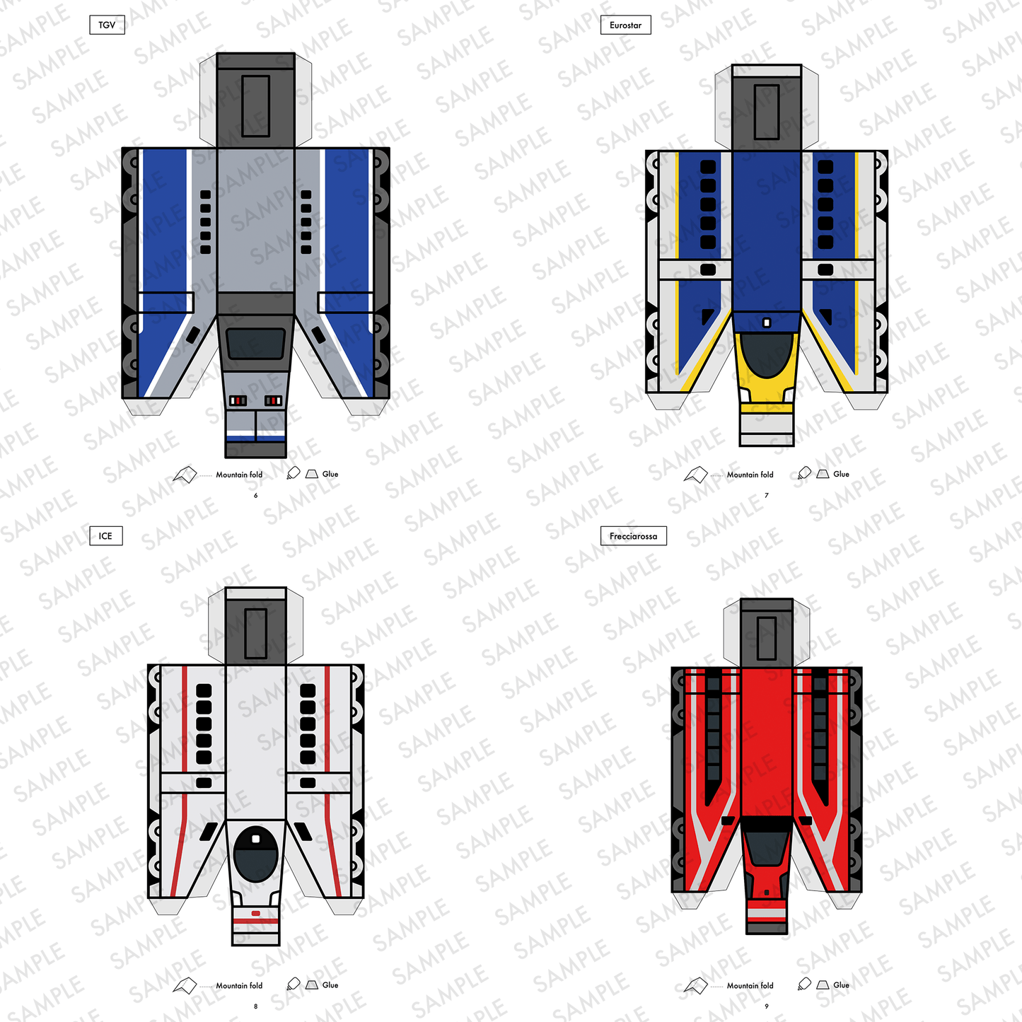 European High-Speed Train Papercraft Set | 5 Nesting Trains Printable PDF for Kids DIY Craft
