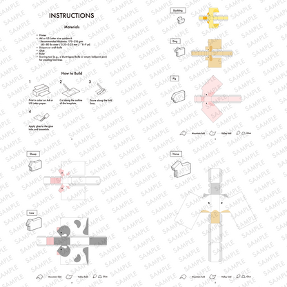 Stackable Minimal Farm Animal Papercraft Figures Set with Tuck Box, Instant PDF Download