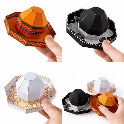 Sombrero Favor Box Papercraft Template Classic Mariachi White Party Treat Box | Digital Download PDF