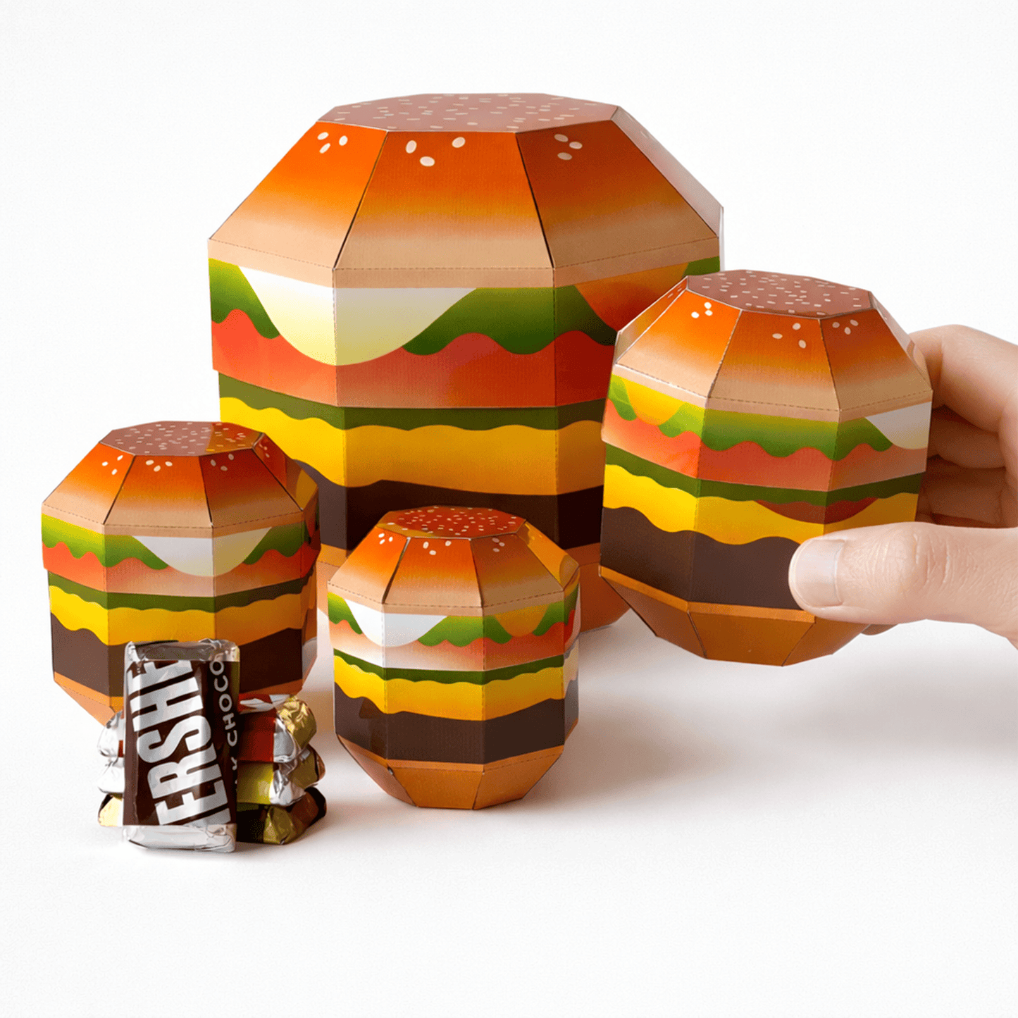 Hamburger Favor Box Papercraft Template | Four Sizes Nesting Treat Boxes (Digital Download)