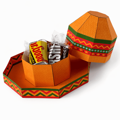 Sombrero Favor Box Papercraft Template Classic Mariachi White Party Treat Box | Digital Download PDF