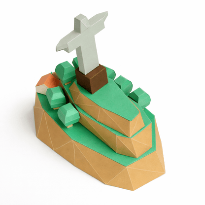 Tiny Christ the Redeemer Papercraft Mountain Diorama Brazil Landmark Miniature | Digital Download PDF Template