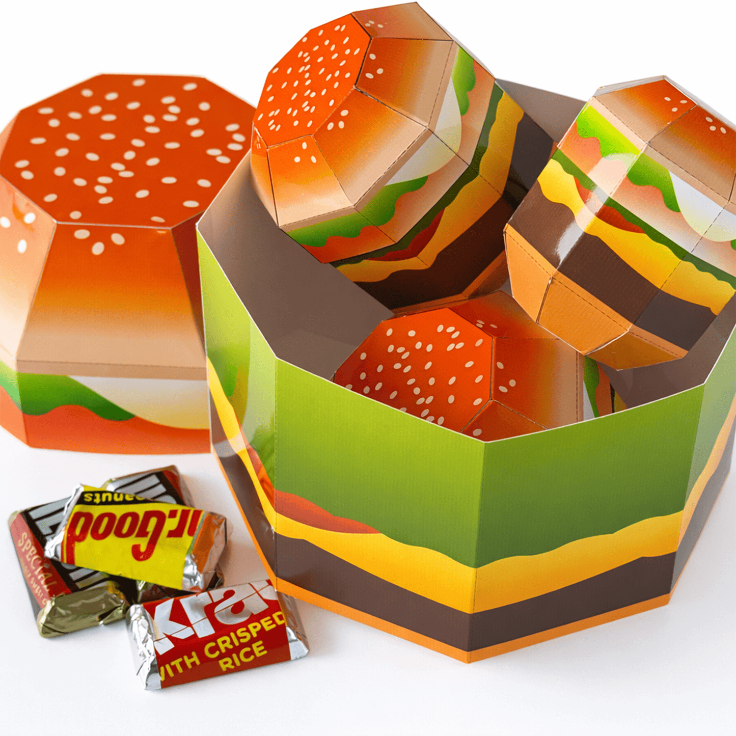 Hamburger Favor Box Papercraft Template | Four Sizes Nesting Treat Boxes (Digital Download)