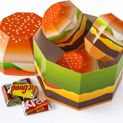 Hamburger Favor Box Papercraft Template | Four Sizes Nesting Treat Boxes (Digital Download)