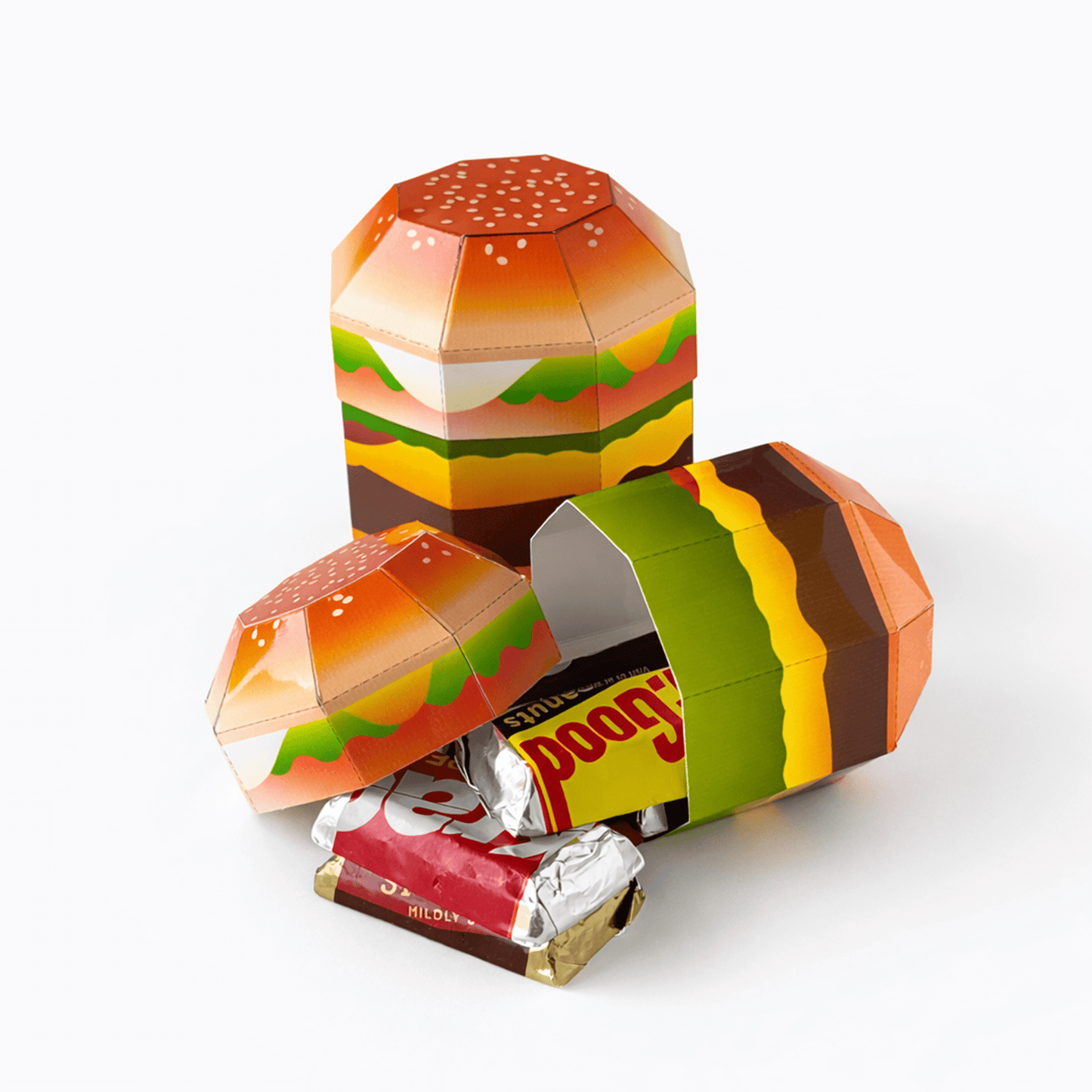 Hamburger Favor Box Papercraft Template | Four Sizes Nesting Treat Boxes (Digital Download)