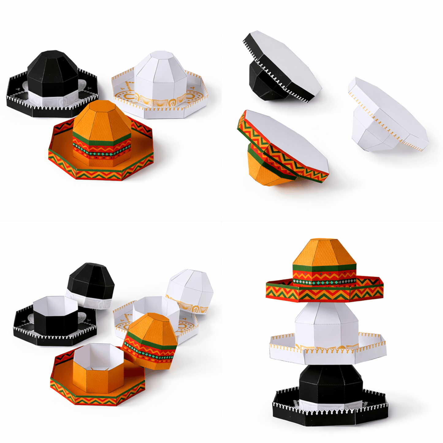 Sombrero Favor Box Papercraft Template Classic Mariachi White Party Treat Box | Digital Download PDF