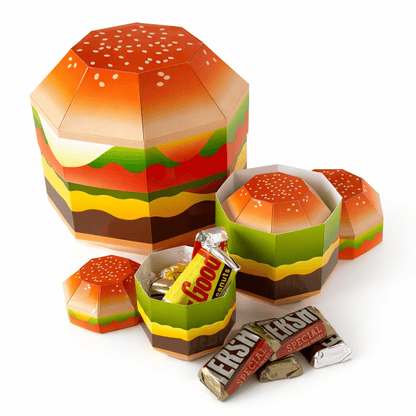 Hamburger Favor Box Papercraft Template | Four Sizes Nesting Treat Boxes (Digital Download)