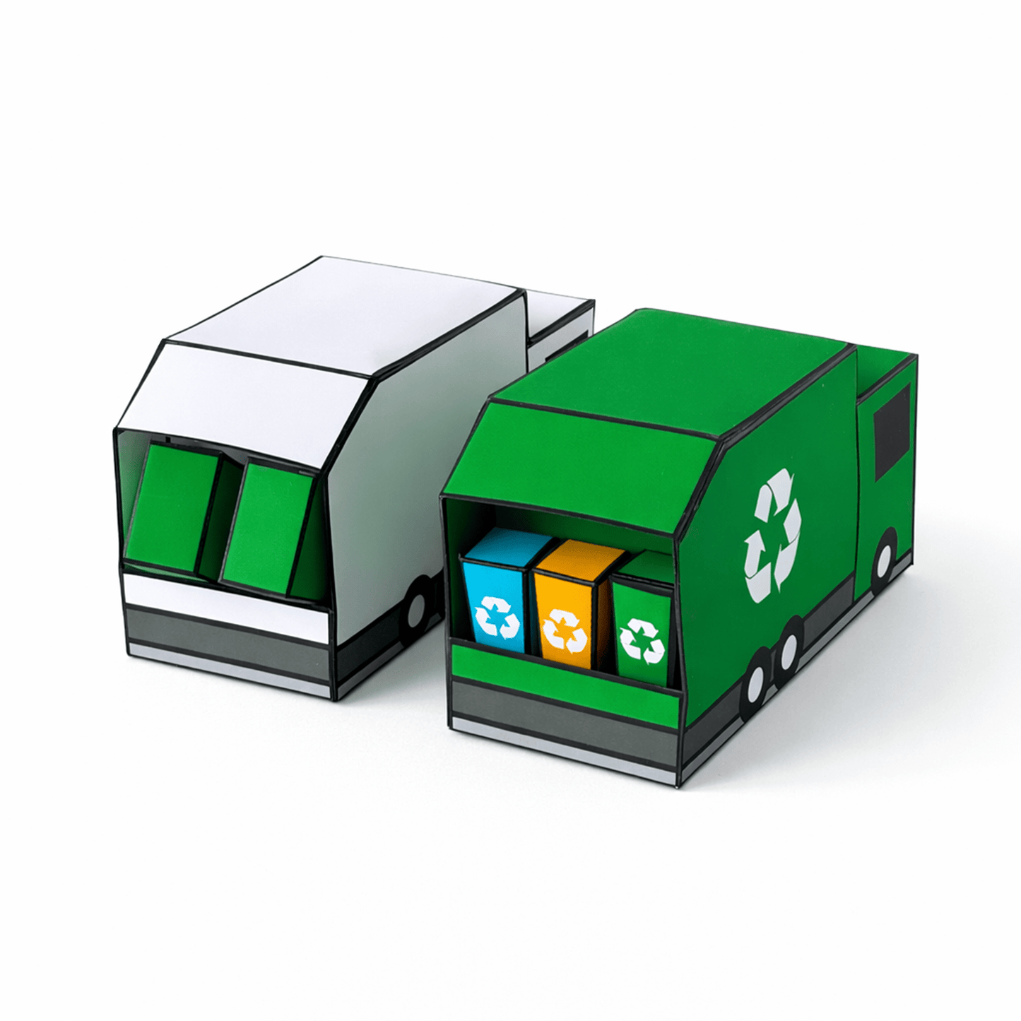 Trash Truck & Recycling Truck Papercraft Set, Dumpster, Recycling Bins, Storage Box, Printable PDF Template | Kids Craft Digital Playset DIY
