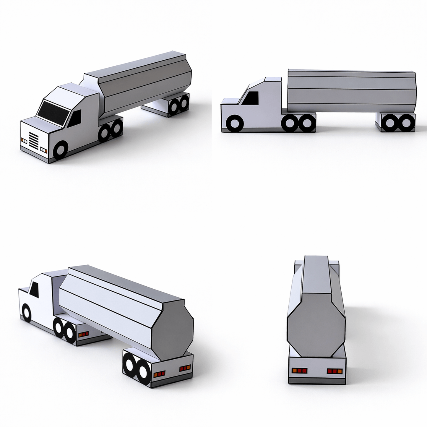 Fuel Tanker Truck Papercraft, Car & Gas Pump Set, Storage Box, Coloring Version, Printable PDF Template, Kids DIY Transport Toy Set for Play