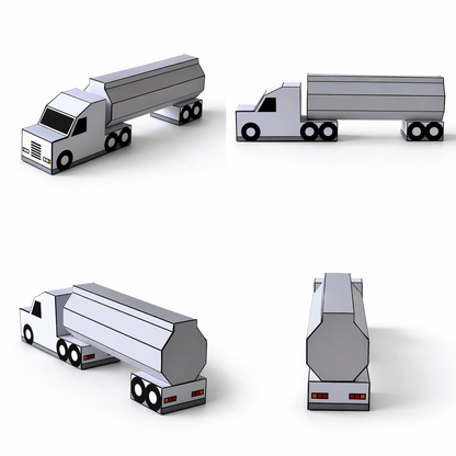 Fuel Tanker Truck Papercraft, Car & Gas Pump Set, Storage Box, Coloring Version, Printable PDF Template, Kids DIY Transport Toy Set for Play