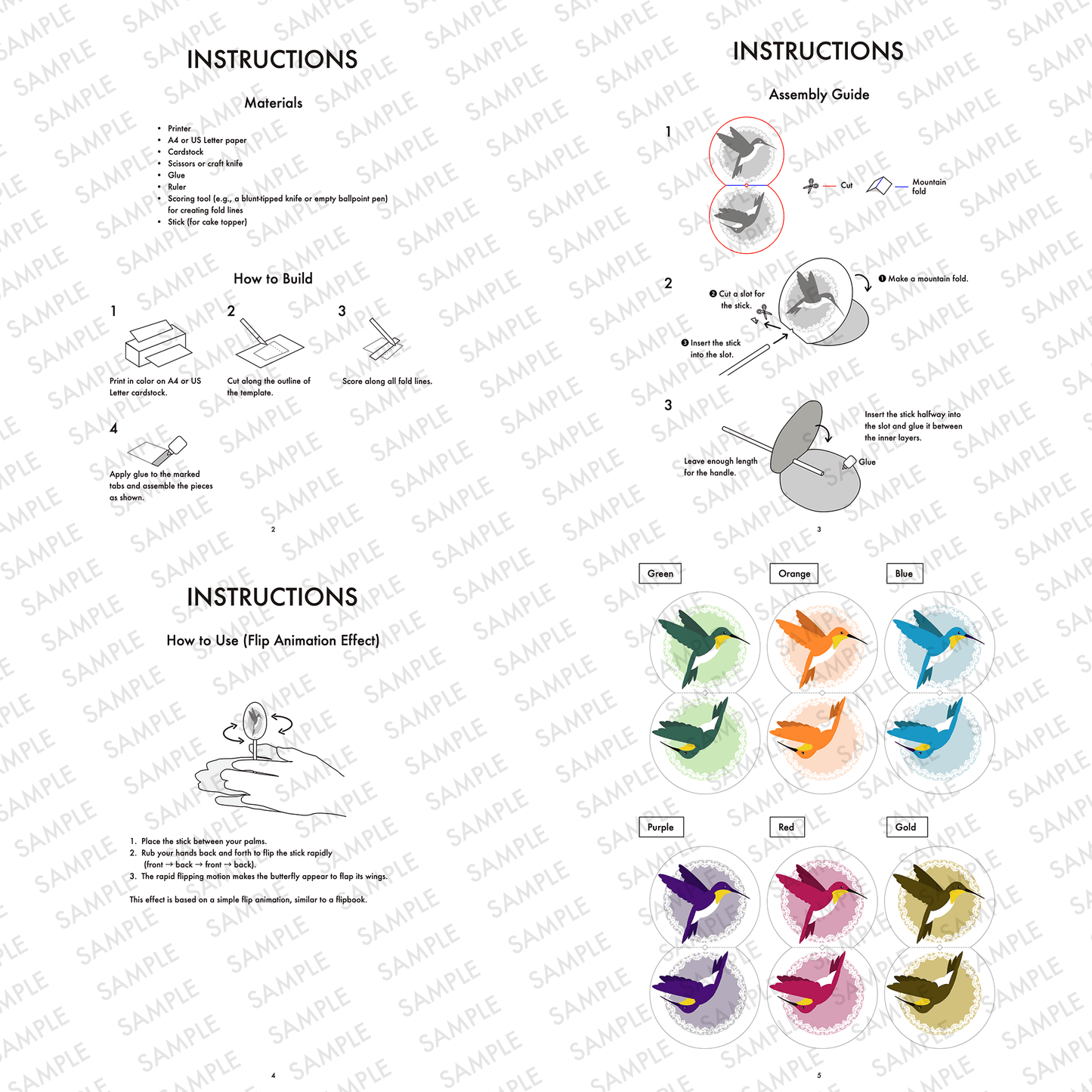 Hummingbird Cake Topper with Flapping Wings, Interactive Flip Animation, Printable PDF | Digital Download PDF