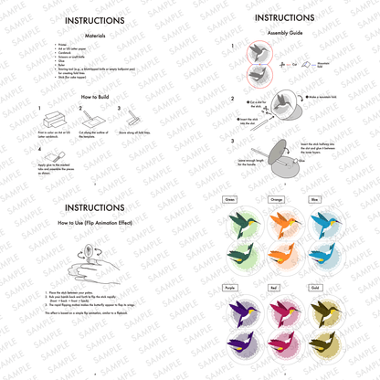 Hummingbird Cake Topper with Flapping Wings, Interactive Flip Animation, Printable PDF | Digital Download PDF