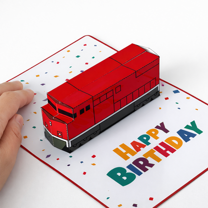 Printable Freight Locomotive Pop-Up Birthday Card | DIY 3D Papercraft Template | Train Greeting Card Kids