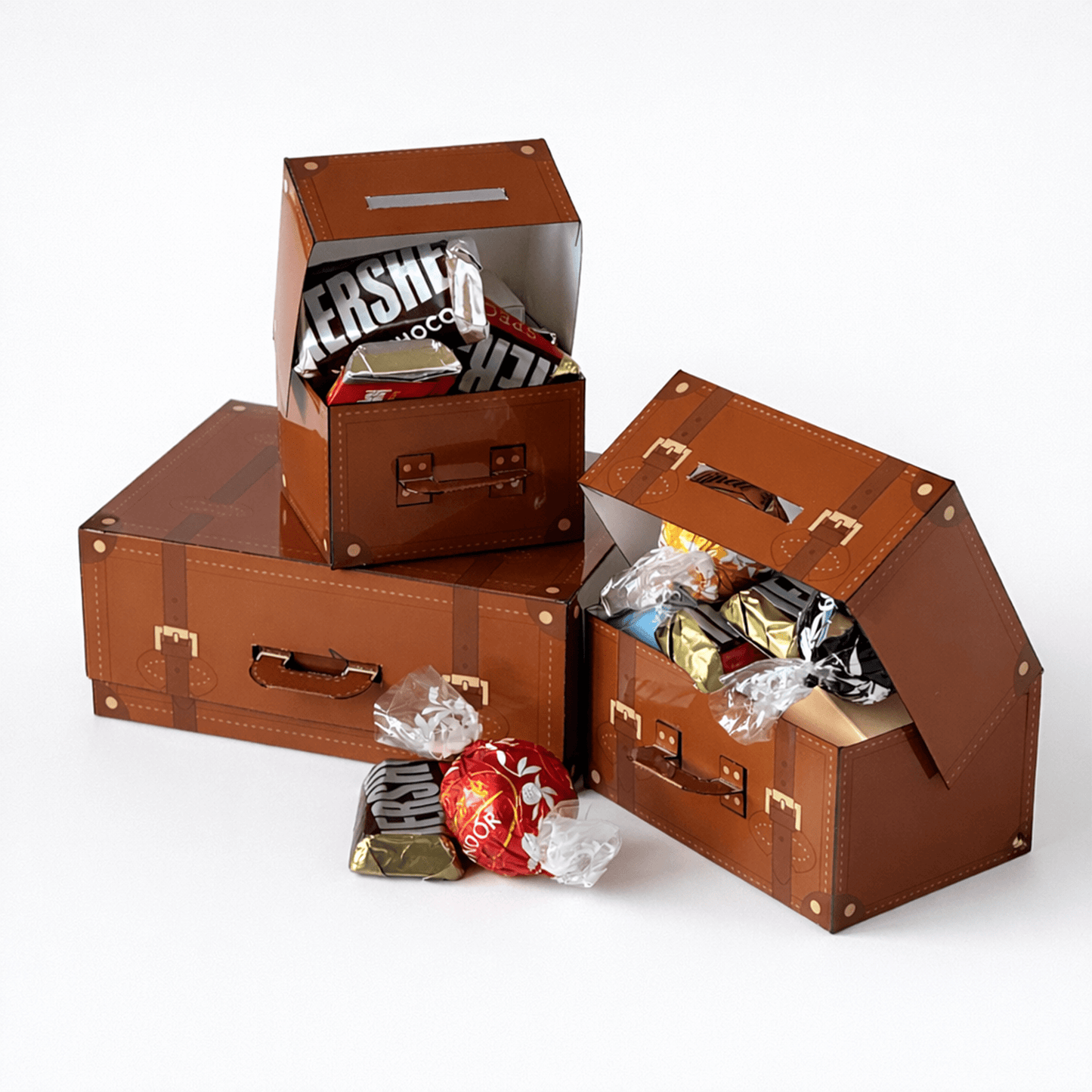 Leather Trunk Papercraft Favor Box Vintage Party Candy Gift | Digital Download PDF Template