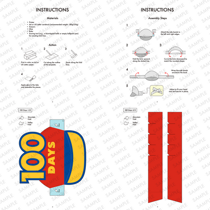 100th Day of School Paper Visor Hat | Printable DIY Adjustable Kids Classroom Craft PDF