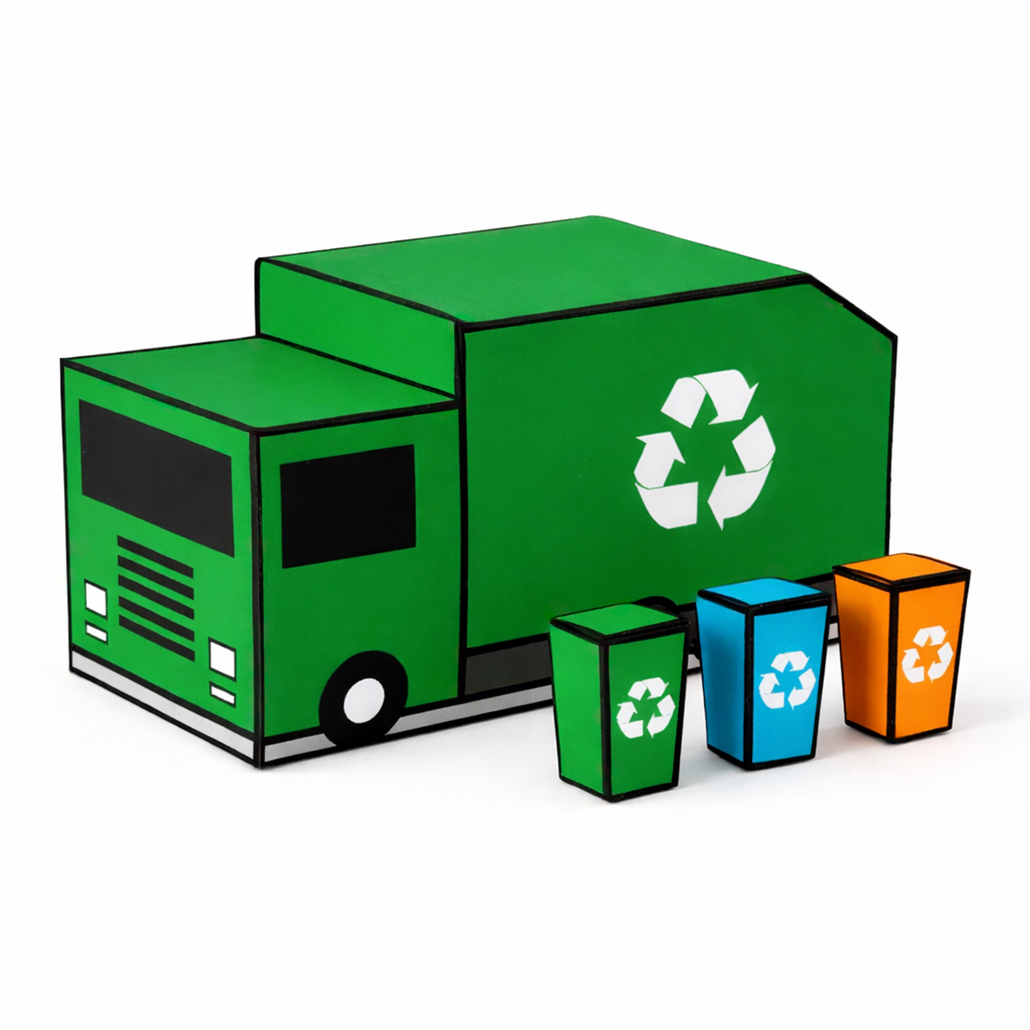 Trash Truck & Recycling Truck Papercraft Set, Dumpster, Recycling Bins, Storage Box, Printable PDF Template | Kids Craft Digital Playset DIY