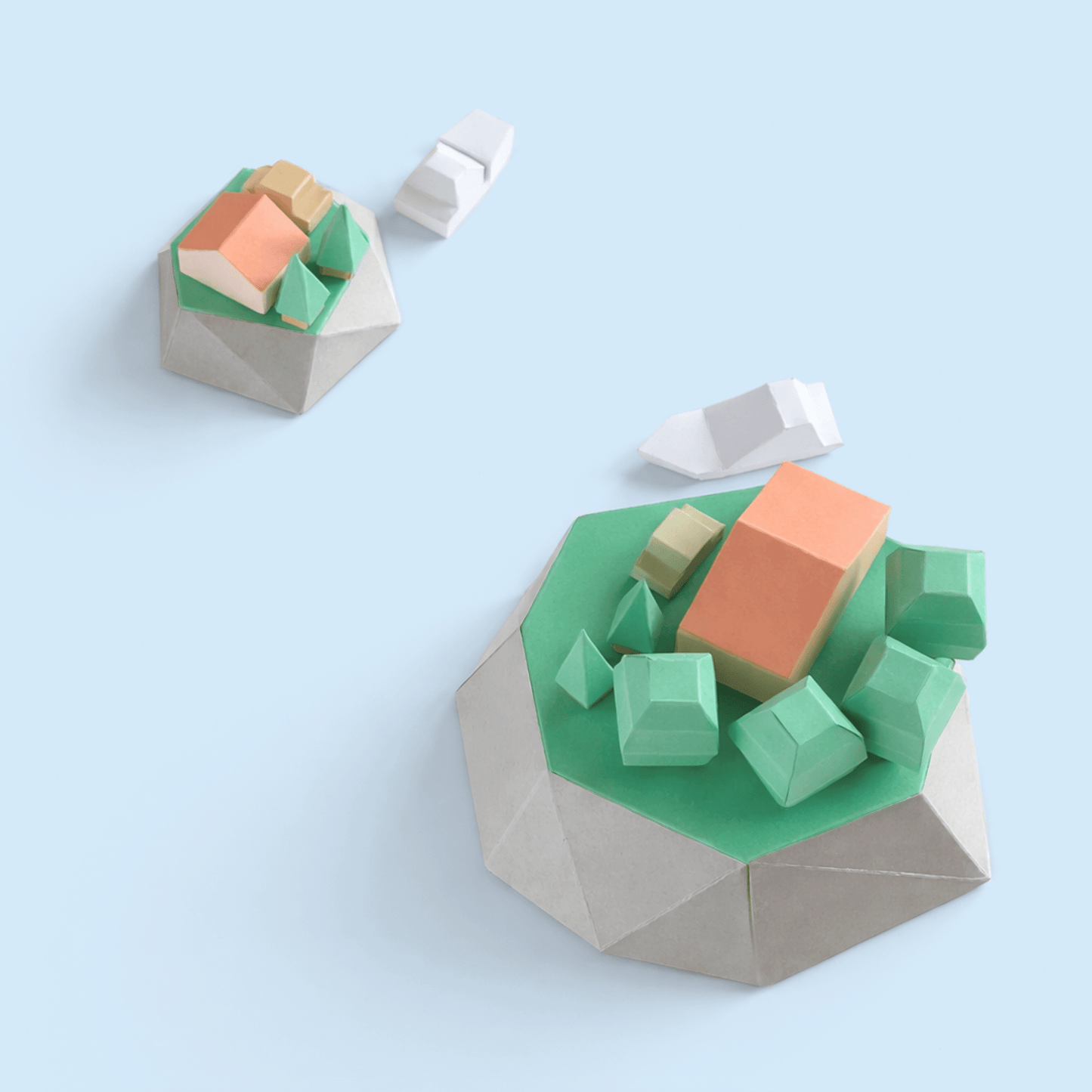 Tiny Islands Set Printable Papercraft PDF Ocean Diorama Boats Houses Trees Miniature Craft
