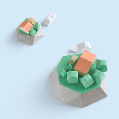 Tiny Islands Set Printable Papercraft PDF Ocean Diorama Boats Houses Trees Miniature Craft