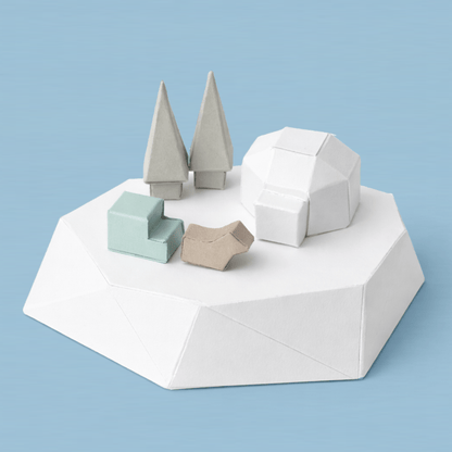 Tiny Icebergs Set Printable Papercraft PDF Polar Arctic Diorama Animals Igloo Miniature Craft Model