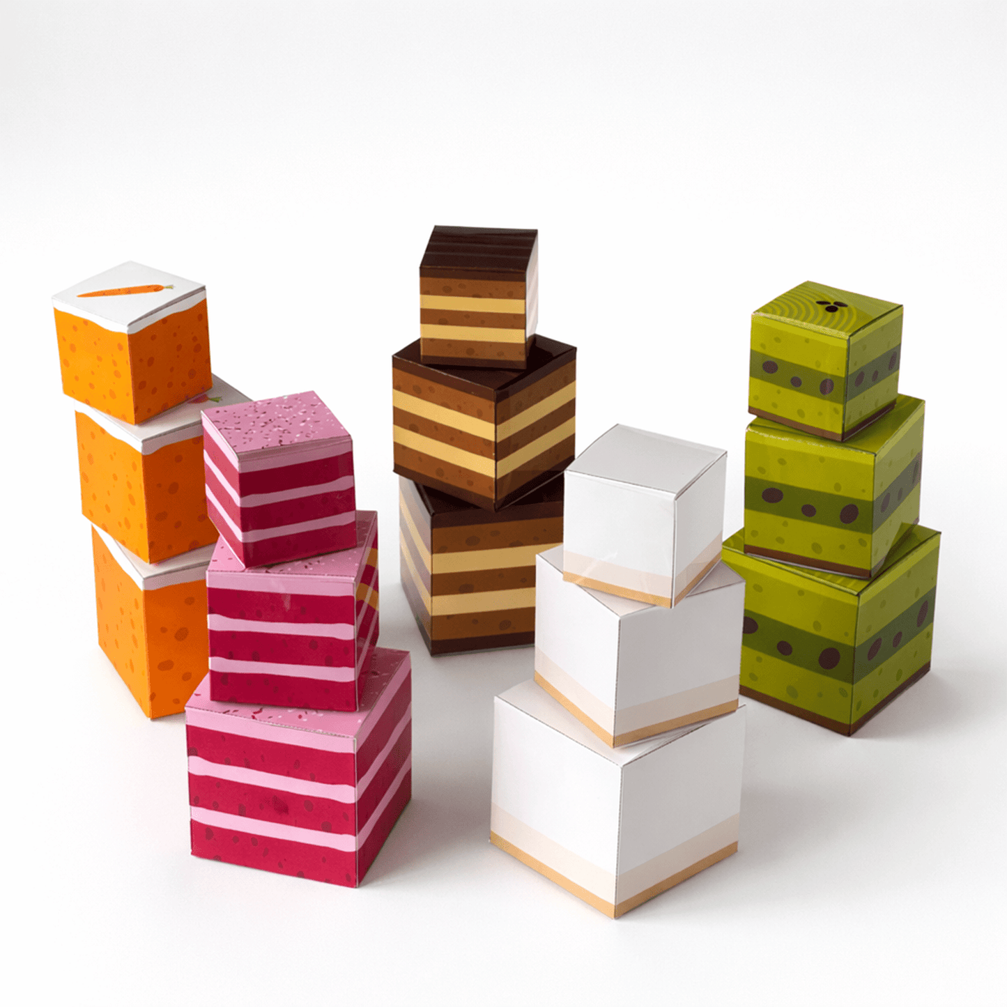 Cube Cake Favor Box Papercraft, Printable PDF Treat Gift Party Template Set | Digital Download