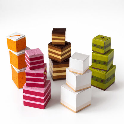 Cube Cake Favor Box Papercraft, Printable PDF Treat Gift Party Template Set | Digital Download