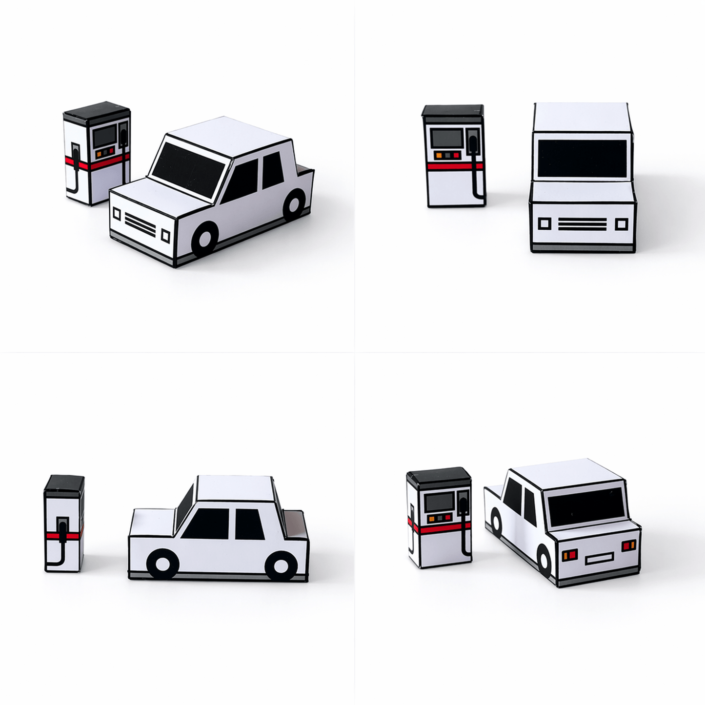 Fuel Tanker Truck Papercraft, Car & Gas Pump Set, Storage Box, Coloring Version, Printable PDF Template, Kids DIY Transport Toy Set for Play