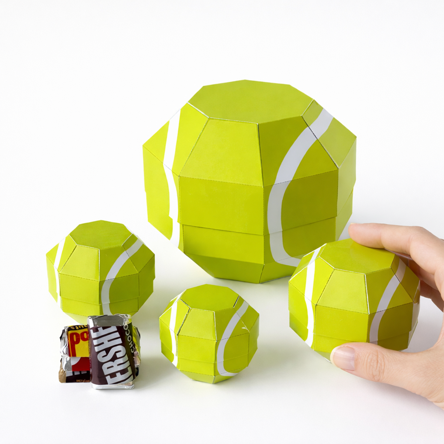 Tennis Ball Nesting Papercraft Boxes | Four Sizes, Party Favor Template (Digital Download)