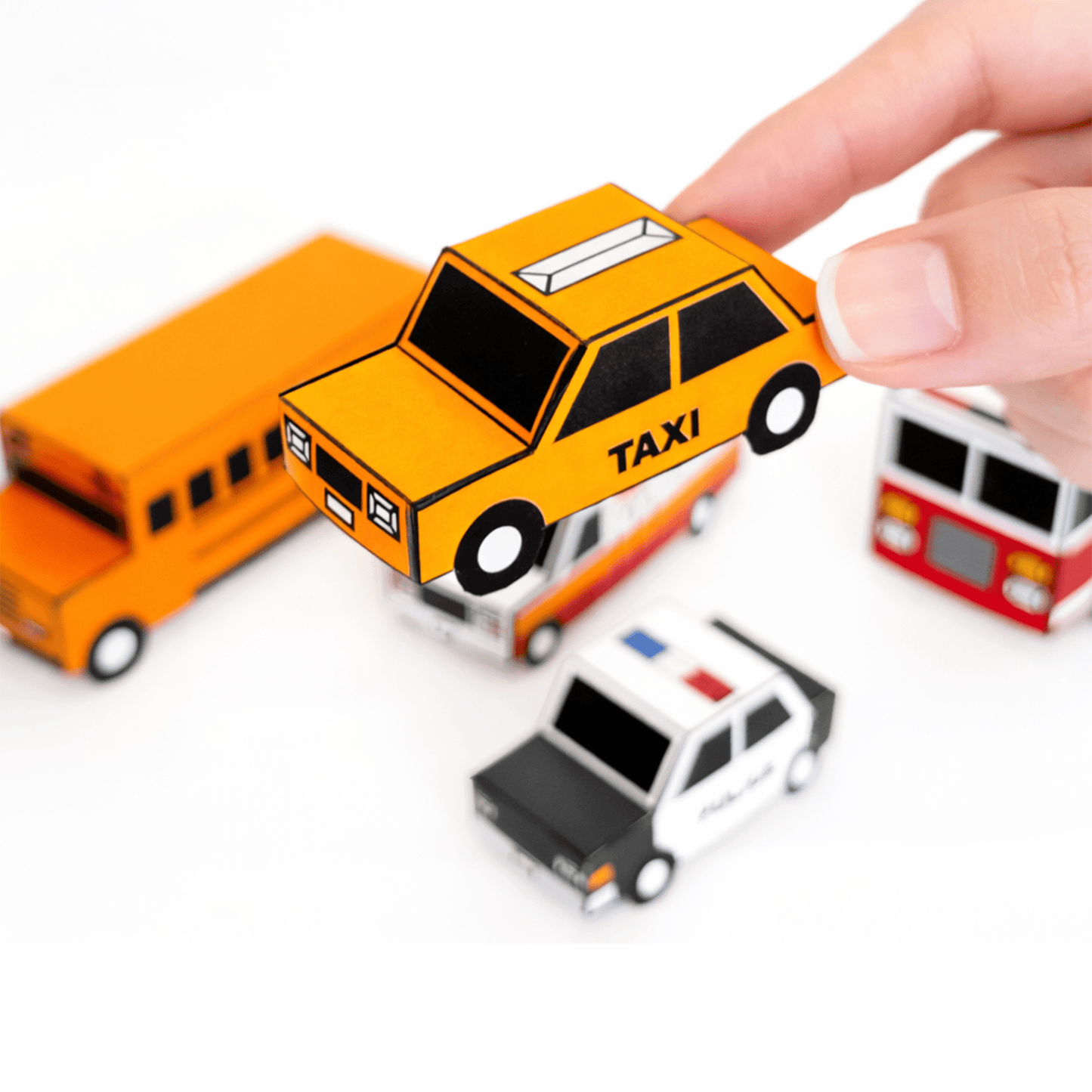 Nesting Cars Paper Craft Kit | Printable DIY 3D Vehicles for Kids | Fire truck, School Bus, Police Car, Ambulance | Stackable Paper Toys