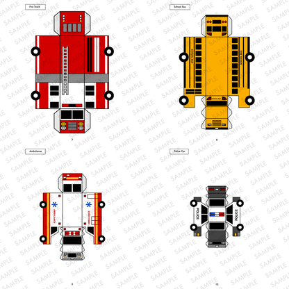 Nesting Cars Paper Craft Kit | Printable DIY 3D Vehicles for Kids | Fire truck, School Bus, Police Car, Ambulance | Stackable Paper Toys